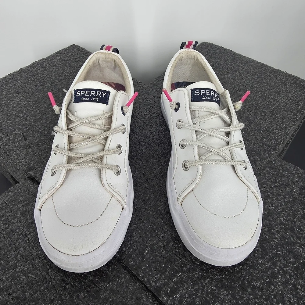 Sperry Top-Sider Kids Crest Vibe Junior White Leather Sneaker 1M Shoes
